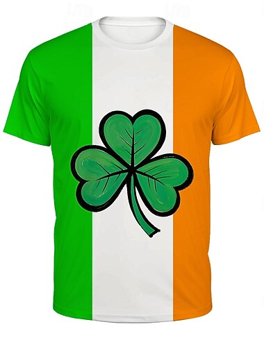  St. Patricks Day Vitklöver irländska T-shirt 3D Lyckoklöver Grafisk Till Par Herr Dam Vuxna Sankt Patriks dag 3D-utskrift Fest Ledigt / vardag