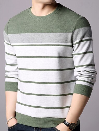  Herren Sweatshirt Blau Grün Hellgrau Rundhalsausschnitt Gestreift Patchwork Farbblock Sport & Outdoor Lässig Täglich Vintage Designer Basic Frühling Herbst Bekleidung Kapuzenpullover Sweatshirts
