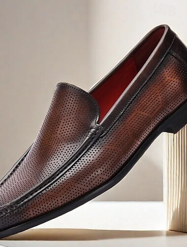  Mocasines de piel de vacuno perforada de primera calidad para hombre: zapatos sin cordones transpirables para uso informal y de negocios