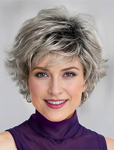  Parrucche sintetiche Riccio Con frangia A macchina Parrucca Corto A1 A2 A3 A4 A5 Capelli sintetici Per donna Soffice Di tendenza Facile da trasportare Biondo Argento Grigio