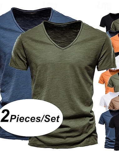  Hombre Camiseta Camiseta superior Mangas cortas Escote en Pico Verano Plano Moda Design Básico Vacaciones Calle Noche Blanco+Negro Blanco y Azul Naranja / Verde Camiseta superior para hombre