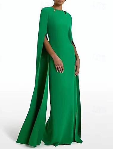  Abito da sera Sirena  Tromba Abito Elegante Festa Di Sera Gala Black Tie Lungo fino al Pavimento Manica Lunga Collo Svasato Mercoledì Famiglia Addams Cotone Blend Senza Schiena con Fessura Doppia