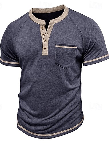  Herre T skjorte Henly-skjorte Henley Topp Kortermet Helfarge Årgang Lomme Kontrastsøm Henley utendørs Avslappet treningsklær Vår Høst Vår & Vinter Mørkerød Svart Hvit Henley T-skjorte