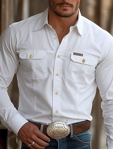 Homens Gráfico Camisas de trabalho camisa ocidental Camisa de carga Manga Longa Casual Tático Desportos e Ar livre Para Noite Primavera Aberto para a Lateral Abotoar camisas de colarinho Branco
