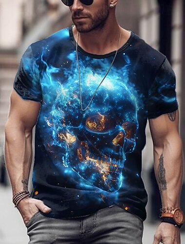  Per uomo Teschio Fiamma Maglietta Manica Corta maglietta Stampa 3D Girocollo Camicia Esagerato Designer Feste Ferie Club Rosso Blu Estate Primavera Abbigliamento S M L XL XXL XXXL