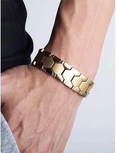  heren hexagonale roestvrijstalen armband – moderne goudkleurige polsband voor casual en formele gelegenheden