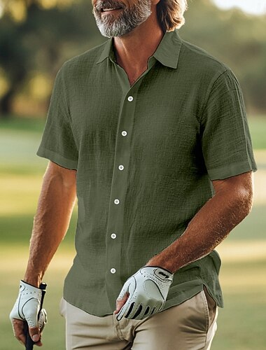  Hombre Camisa de lino Camisa de verano Ropa de playa Abotonar la camisa Color sólido Vacaciones Fiesta Blanco Verde Claro Caqui Gris Manga Corta Cuello Vuelto Verano Ropa Abotonar