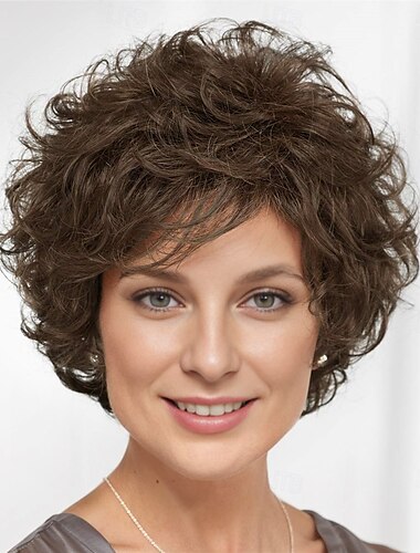  perruque murmure courte couches riches en volume de vagues plumeuses douces / nuances multi-tonales de blond argenté brun et rouge