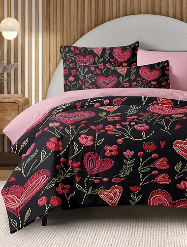  hjärtmönster påslakan set mjuk 3-delad lyx sängkläder i bomull heminredning present tvilling full king queen size påslakan