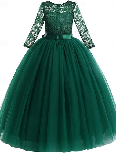  Prinzessin Bodenlang Blumenmädchen Kleid Sweet 16 Mädchen Süßes Abschlusskleid Tüll mit Schleife(n) Geschichtet Plisseefit 3-16 Jahre