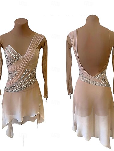  Vestito da pattinaggio artistico Per donna Da ragazza Pattinaggio sul ghiaccio Vestiti Rosa Foro per pollice tintura sfumata Elevata elasticità Professionale Competizione Vestiti da pattinaggio sul