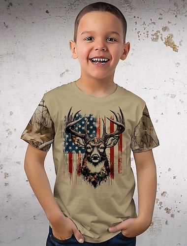  Ragazzi 3D Grafico Bandiera Ogni Maglietta Manica Corta Estate Primavera Moda Essenziale Bambini 4-12 Anni Girocollo Casuale Quotidiano All'aperto Vestibilità regolare