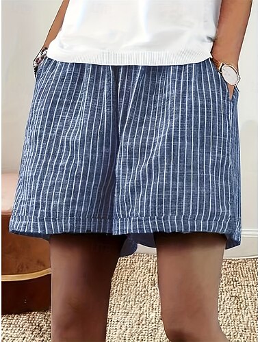  Per donna Finto cotone e lino Chinos Shorts Moda Streetwear Corto Vita media A righe Tasca Fascia Elastica Comodo Morbido Confortevole Micro-elastico All'aperto Streetwear Rosso rubino Nero Estate