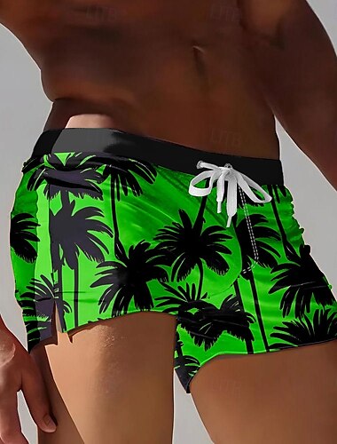  Herren Kokospalme Tropische Pflanzen Badeshorts Boardshorts Badehosen Mittlere Taille 3D-Druck Hawaiianisch Surfen Ferien Strand Kordelzug mit Mesh-Futter Elastischer Bund Designer Bekleidung