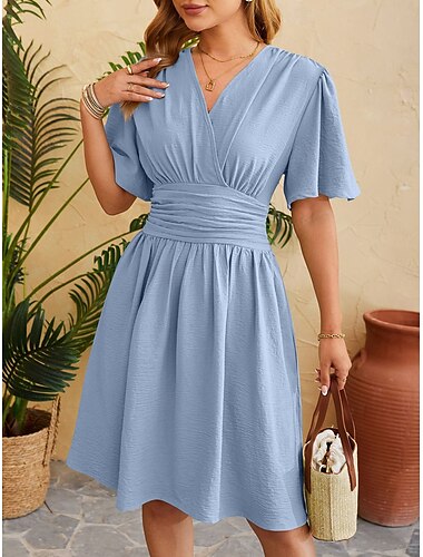  Women's Maxi Dress Casual Dress A Line Dress Elegant Stylish Casual Vacation Daily Regular Fit Plain Short Sleeve V Neck Pink Blue Summer