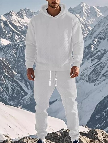  Herr Huvtröja Träningsoverall Svart Vit Armégrön Kaki Grå Huva Slät Jacquard 2 st Sport & Utomhus Dagligen Helgdag Polyester Streetwear Grundläggande Ledigt Vår & Höst Kläder Pull Tröjor