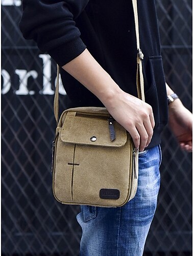  pánská plátěná crossbody kabelka – vícekapsový vintage design s nastavitelným popruhem, ideální na cesty, do práce nebo běžné denní použití černá khaki káva
