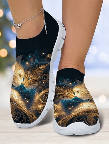  Женские кроссовки Flyknit с принтом кошек и легкой конструкцией — стильная повседневная обувь для повседневной носки и активного отдыха