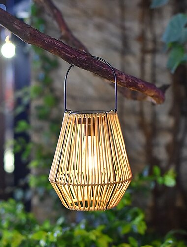  1 Pc Outdoor Solar Energy Imitation Bamboo Weaving Chinese Lantern Garden Lawn Path Fence Decoration Lighting Atmosphere Light