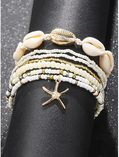  Boho-Strand-Fußkettchen-Set für Damen – mehrlagiges Muschel- und Perlendesign mit Seestern-Anhänger, perfekt für Sommer, Urlaub und Strand
