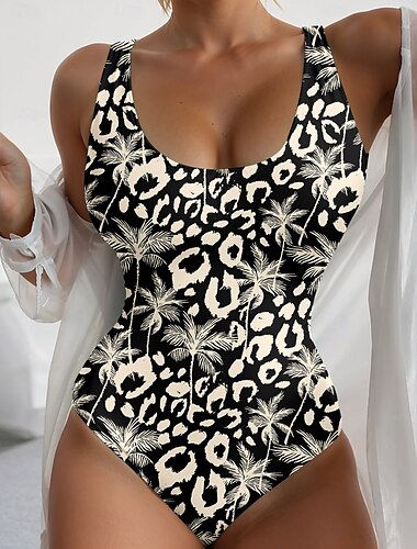 Dámské Plavky Jeden kus Monokini Plavky Volná záda Zaštíhlující Vysoký pas Štíhlý prázdniny Vinobraní Leopard Do U Bez rukávů Plavky