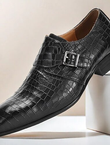  chaussures à boucle en cuir noir motif crocodile pour hommes – cuir de vachette de qualité supérieure, style formel pour les affaires et les occasions spéciales