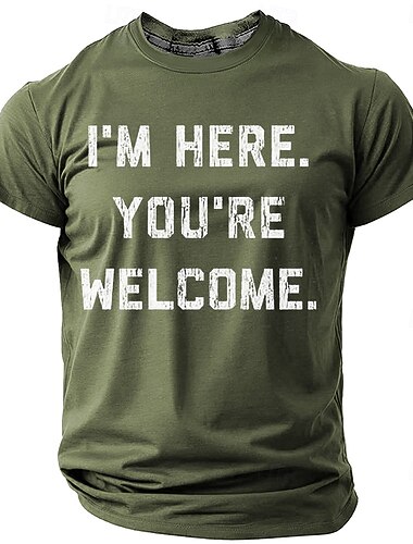  Tricou grafic pentru bărbați cu mânecă scurtă „Sunt aici. Cu plăcere.” tricou umoristic de declarație pentru stil de viață