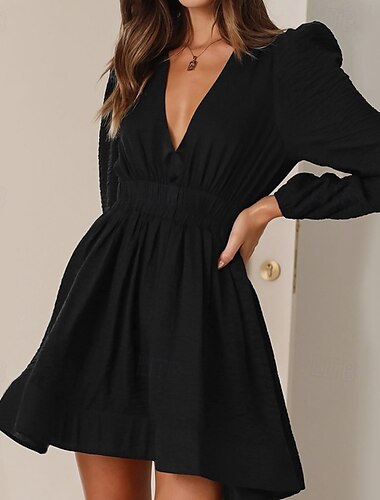  Femme Mini robe Robe casual Robe Trapèze mode Décontractées Vacances du quotidien Rendez-vous Standard Plein manche longue Col V Noir Rose Claire Bleu Orange Eté