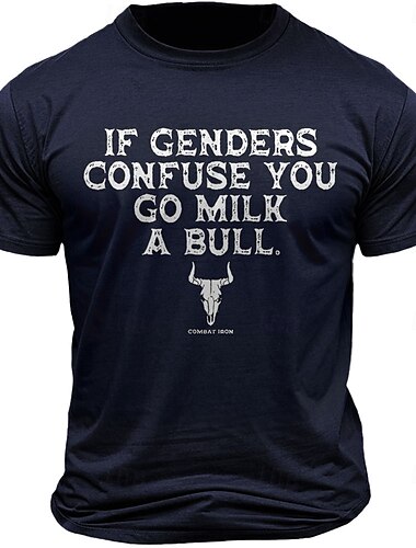  Voor heren Tekstopdruk Grappig Stier T-shirt 100% katoen Korte mouw Grafisch Shirt Wit Leger Groen Donkerblauw Comfortabel T-shirt Vakantie Straat Modeontwerper kleding