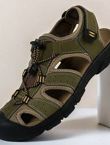  Braune Wandersandalen aus Kunstleder für Herren – geschlossene Zehenpartie, atmungsaktiv, verstellbarer Kordelzug, rutschfeste Sohle, strapazierfähiges Outdoor-Schuhwerk für Trekking und Camping im Sommer