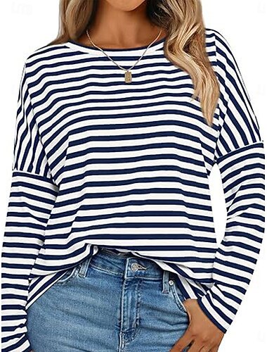 Per donna Felpa Pullover Felpe A strisce Di tendenza Streetwear Informale Manica lunga Girocollo Top regolari Strada Da giorno Stampa Nero Blu Primavera Autunno