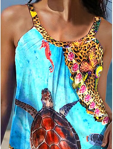  Damen Mini Kleid Petite Kleid Sommerkleid Shift Kleid Tank Kleid Tropical Hawaiian Outdoor Urlaub Alltag Lockerer Schnitt Ärmellos Träger Blau Sommer Frühling