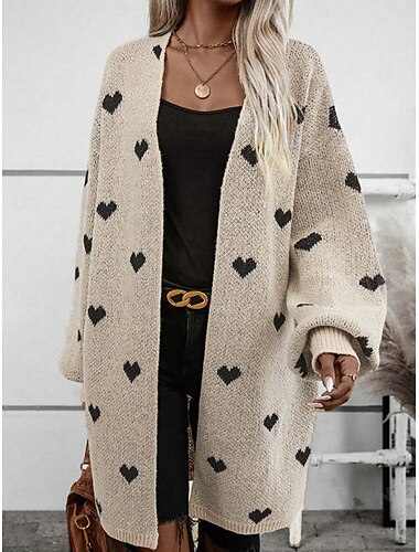  Dames Vest Kabel gebreide trui Streetwear Dagelijks Werk Hart Geribd Dik Open voorzijde Gebreid Drop Shoulder Lange mouw Lange tops breien Huis Feest Dagelijks Abrikoos Herfst Winter