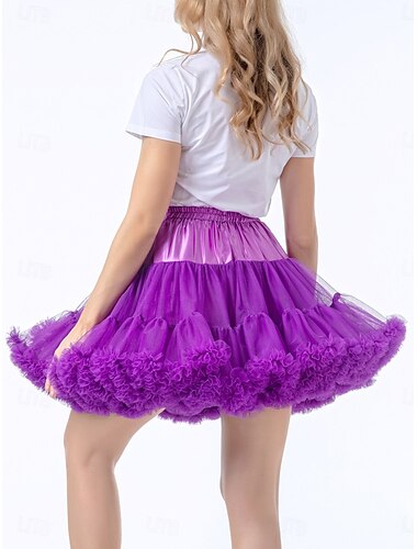  Dames A-lijn Tutu Tule rok leuke Style Mini Medium Taille Rokken Effen Ruche Micro-elastisch Feestavondkleding Date-avondoutfits Geel Donker Paars Zomer Polyester