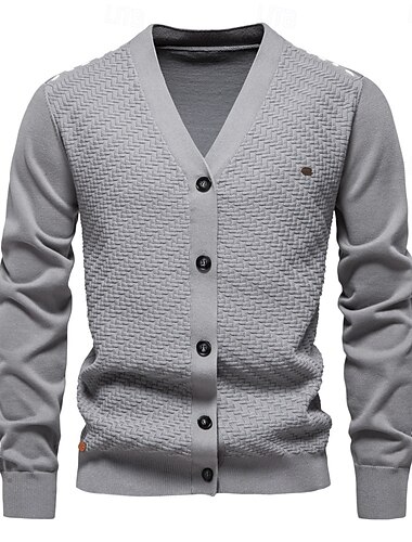  Herren Strickjacke Gerippt Stricken Normale Oberteile Knopf hoch Button-Down Einfarbig V Ausschnitt Strickware Mode Arbeit Lässig Bekleidung Frühling & Herbst Marineblau Beige S M L