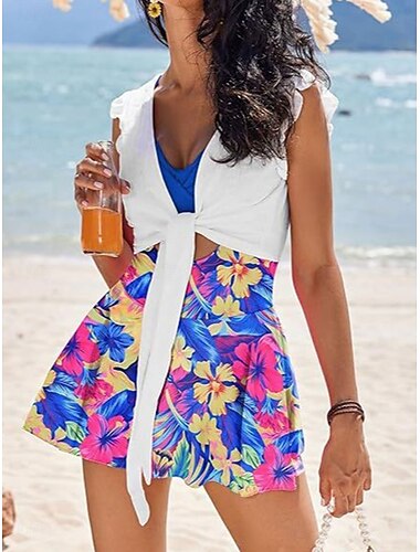  Damen Badebekleidung Swimdresses 1-teiliges Tankini Badeanzug Rückenfrei Bauch Kontrolle Hohe Taille Schlank Urlaub Strandbekleidung Grafischer V-Ausschnitt Ärmellose Badeanzüge