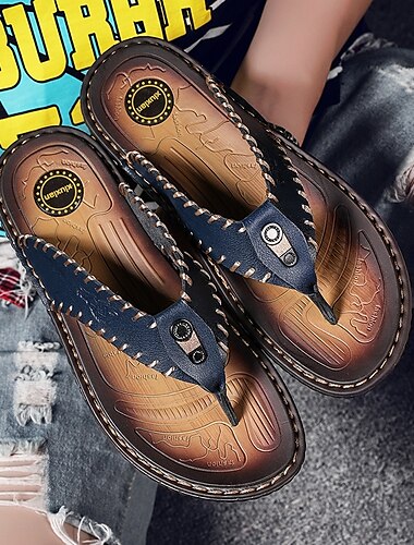  Flip-Flops aus braunem Kunstleder im Vintage-Stil für Herren – handgefertigte Sommersandalen mit offener Spitze und rutschfester Sohle für Strand, Reisen und Freizeit