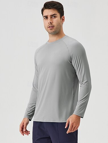  Herren Sonnenschutz-T-Shirts T-Shirt Langarm Rundhalsausschnitt Sommer Frühling Einfarbig Aktiv Rundhalsausschnitt Sport & Outdoor Angeln Hellblau Schwarz Weiß Top T-Shirt für Herren