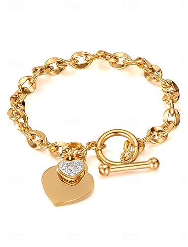  Klassisch Herzförmig Modisch Personalisiert Titanstahl Armband Schmuck Silber / Gold Für Täglich