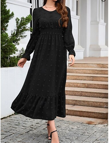  Femme Robe mi-longue Robe d'hiver Robe Trapèze Le style mignon mode Décontractées Vacances Soirée du quotidien Standard Plein manche longue Col V Noir Rouge Bleu Vert Automne Hiver