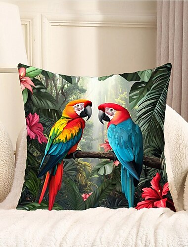  tropische vogels decoratieve kussensloop 1pc zachte vierkante kussenhoes kussensloop voor slaapkamer woonkamer bank bank stoel