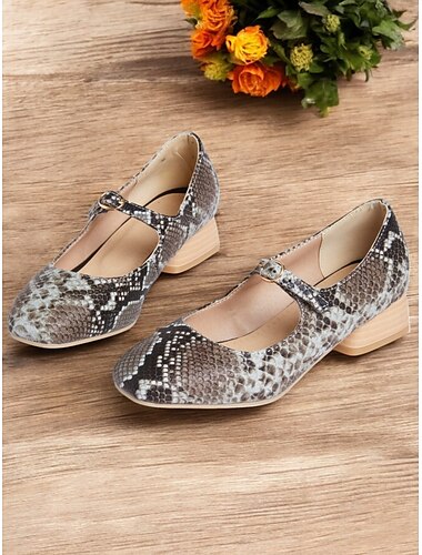  Damen-Mary-Jane-Schuhe mit Schlangenmuster und niedrigem Absatz, bequeme und stylische Schuhe fürs Büro, für die Freizeit und für Vintage-Outfits