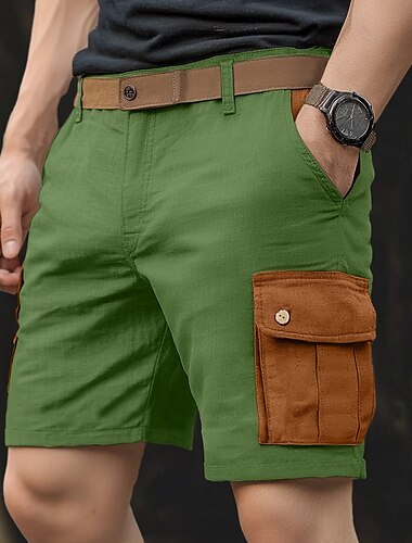  Herren Cargo Shorts Kurze Hosen Leinenshorts Kurze Hosen Sommer-Shorts Strandshorts Kurze Hosen Knopf Multi Pocket Farbblock Komfort Atmungsaktiv Knielänge Casual Täglich Festtage Modisch Retro