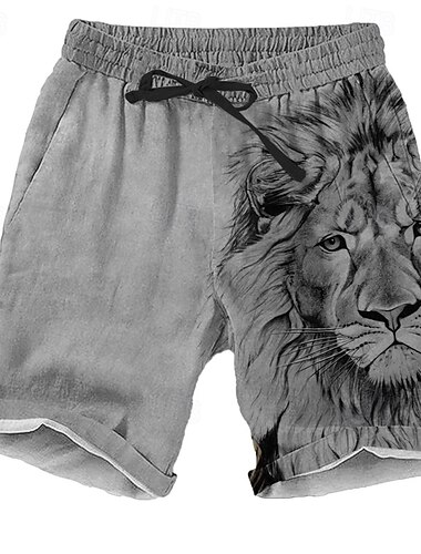  Herren Löwe Tiermuster Druck Shorts Kurze Hosen Strandshorts Kurze Hosen Lässige Shorts Mittlere Taillenlinie Strassenmode Retro Vintage Outdoor Festtage Strassenmode Kordelzug Elastische Taille Mit
