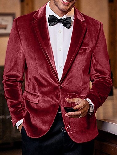  Herren Samtblazer Blazer Sakko Geschäft Cocktailparty Hochzeitsfeier Modisch Brautkleider schlicht Frühling & Herbst Polyester Feste Farbe Knopf Tasche Komfortabel Einreihiger Verschluss Blazer