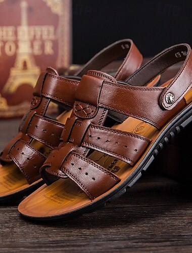  braune Gladiatorsandalen aus Kunstleder für Herren – offenes Design mit verstellbarem Riemen, bequeme Sohle für Freizeit- und Outdoor-Kleidung