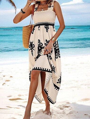  Per donna Abito lungo Abito lungo Abito casual Abito linea A Abito estivo Abito boho Boemia Hawaiano Moda Da mare Giornaliero Appuntamento Standard Pop art Senza maniche Squadrata Nero Rosa Rosso