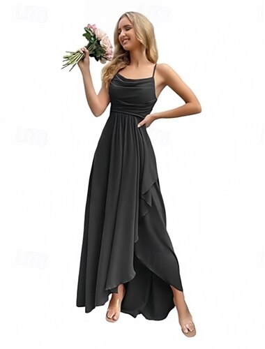  A-Linie Brautjungfernkleid Spaghettiträger Ärmellos Elegant Asymmetrisch Chiffon mit Geteilter Vorderteil / Raffung 2022