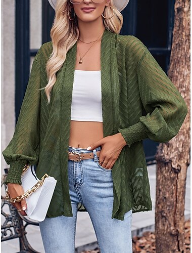  Per donna Giacca sportiva Traspirante Comodo Oversize Informale Liscio Da mare Strada Da tutti i giorni Per uscire Apertura anteriore Standard Collo Standard Manica lunga Capispalla Nero Verde