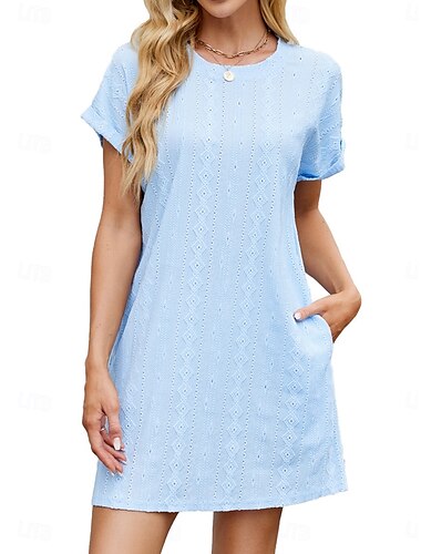  Mulheres Minivestido Vestido casual Vestido T shirt à moda Básico Casual Férias Diário Normal Tecido Manga Curta Gola Redonda Rosa Azul Céu Laranja Cinzento Verão
